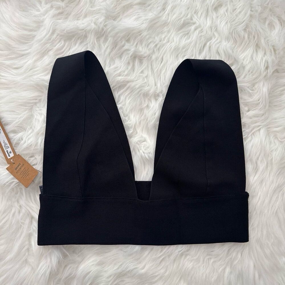 Skims Knit Swim Plunge Bikini Top Onyx Size Small